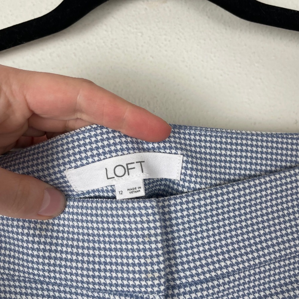 LOFT Women's Size 12 Blue White Houndstooth Career Cropped Pants - Picture 4 of 11